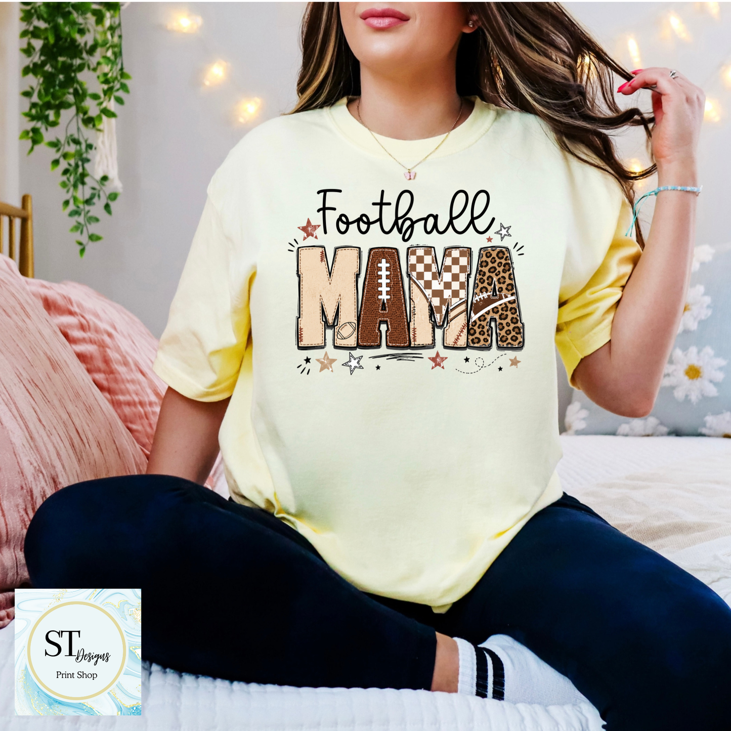 Football Mama Leopard Stitched Print