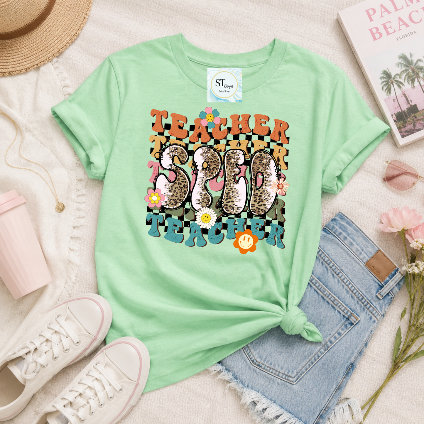 Retro Teacher Life SPED Graphic T-Shirt | Boho Speckled SPED Teacher Tee | Cute Back to School Shirt | Unisex S-5XL