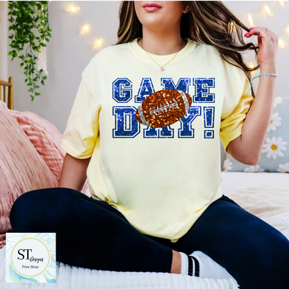 Blue Glitter Game Day Football