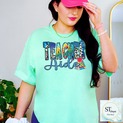 Teacher Aide Graphic T-Shirt | Cute Teacher Assistant Shirt | School Support Staff Tee | Back to School | Unisex S-5XL