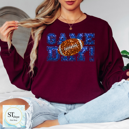 Blue Glitter Game Day Football