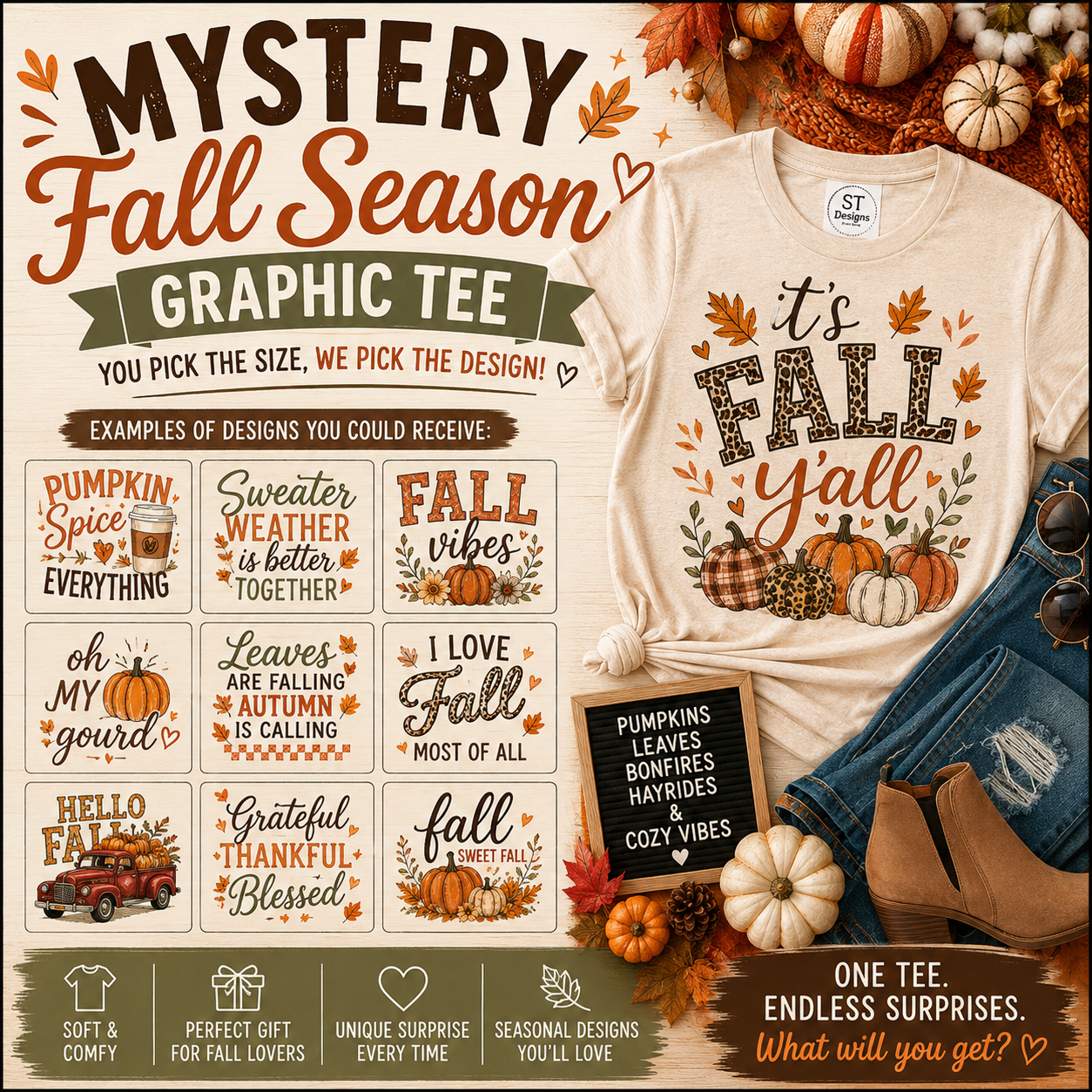 Fall Season Mystery Graphic Collection | You Pick the Size, We Pick the Surprise
