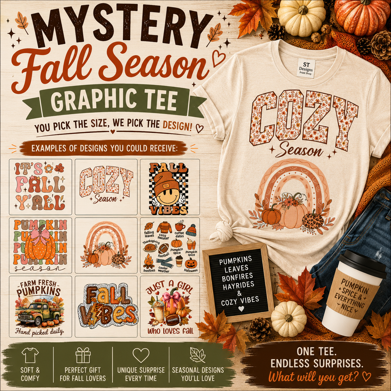 Fall Season Mystery Graphic Collection | You Pick the Size, We Pick the Surprise