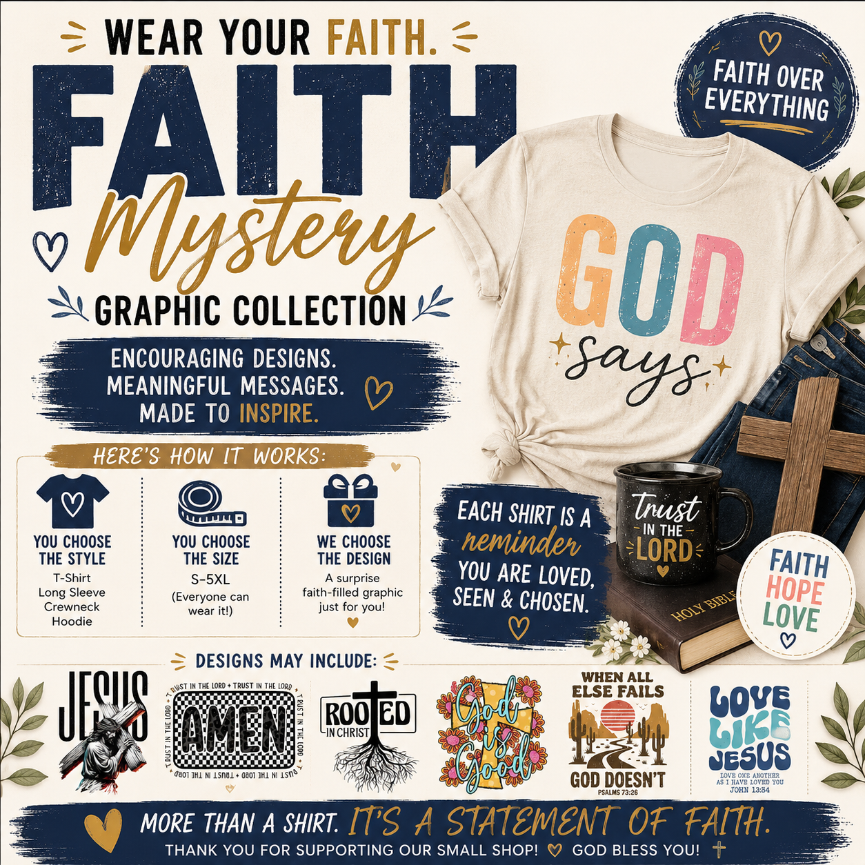 Mystery Faith Based Graphic T-Shirt Surprise Christian Faith Tee
