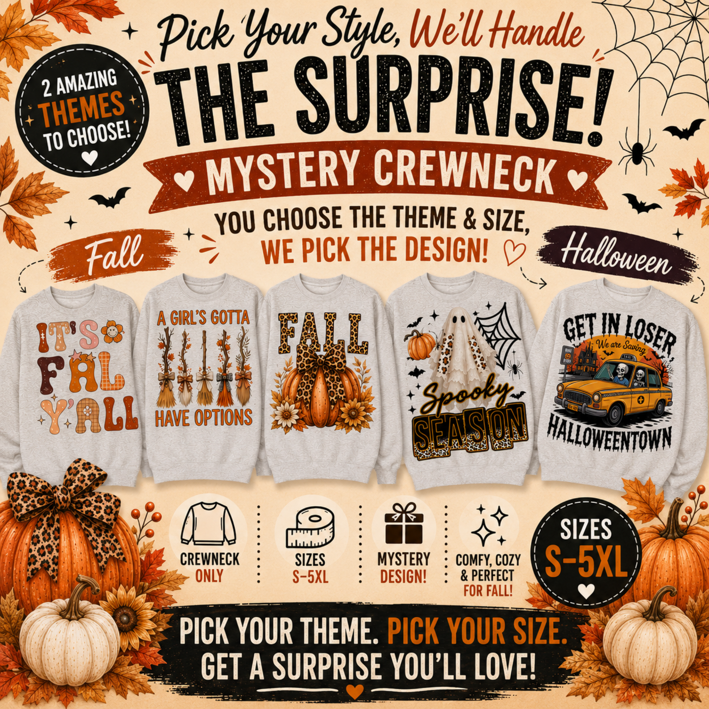 Fall & Halloween Mystery Crewneck Sweatshirt | Cozy Surprise Graphic Sweatshirt
