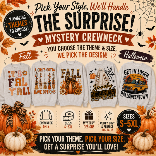 Fall & Halloween Mystery Crewneck Sweatshirt | Cozy Surprise Graphic Sweatshirt