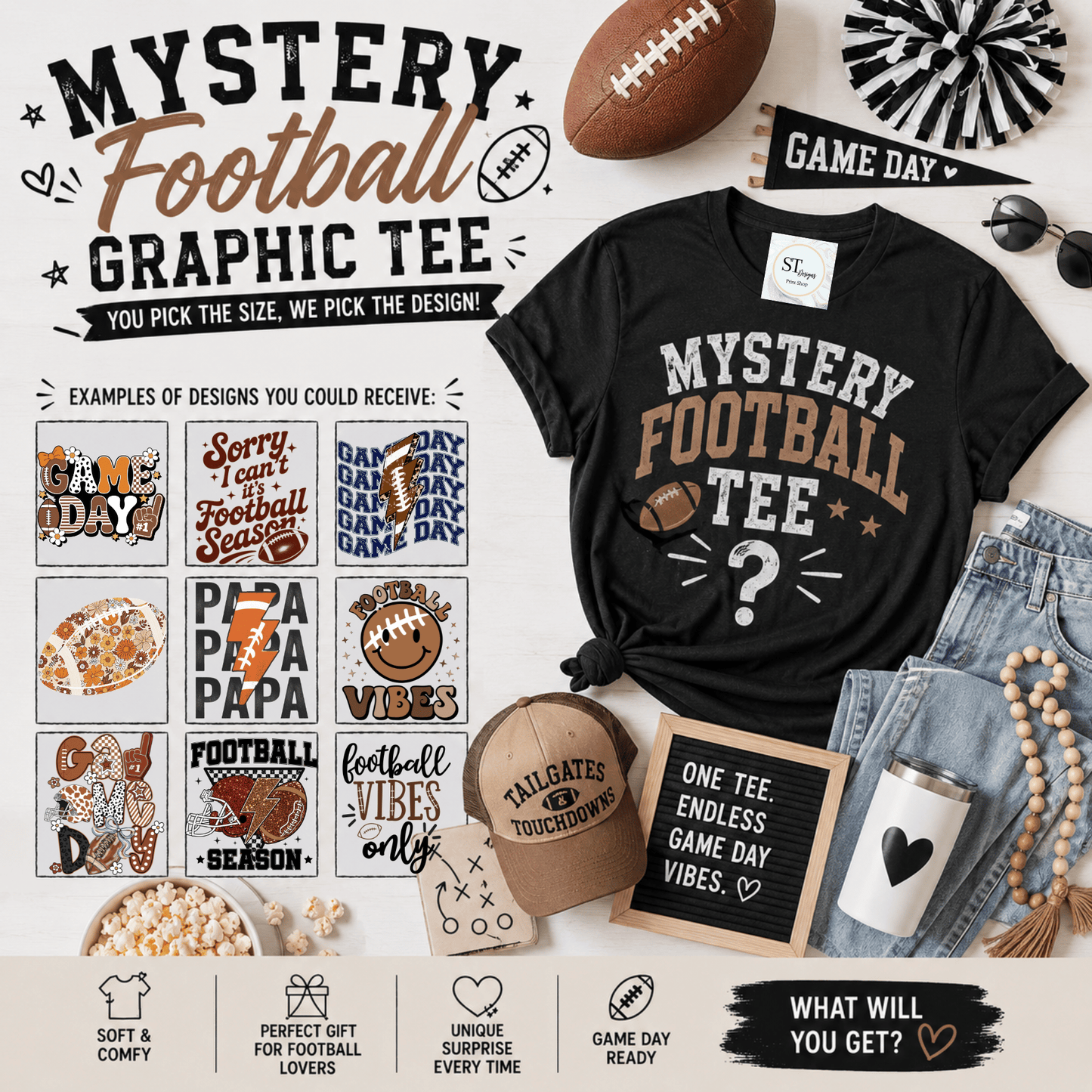 Mystery Football Graphic Tee Surprise Game Day Shirt