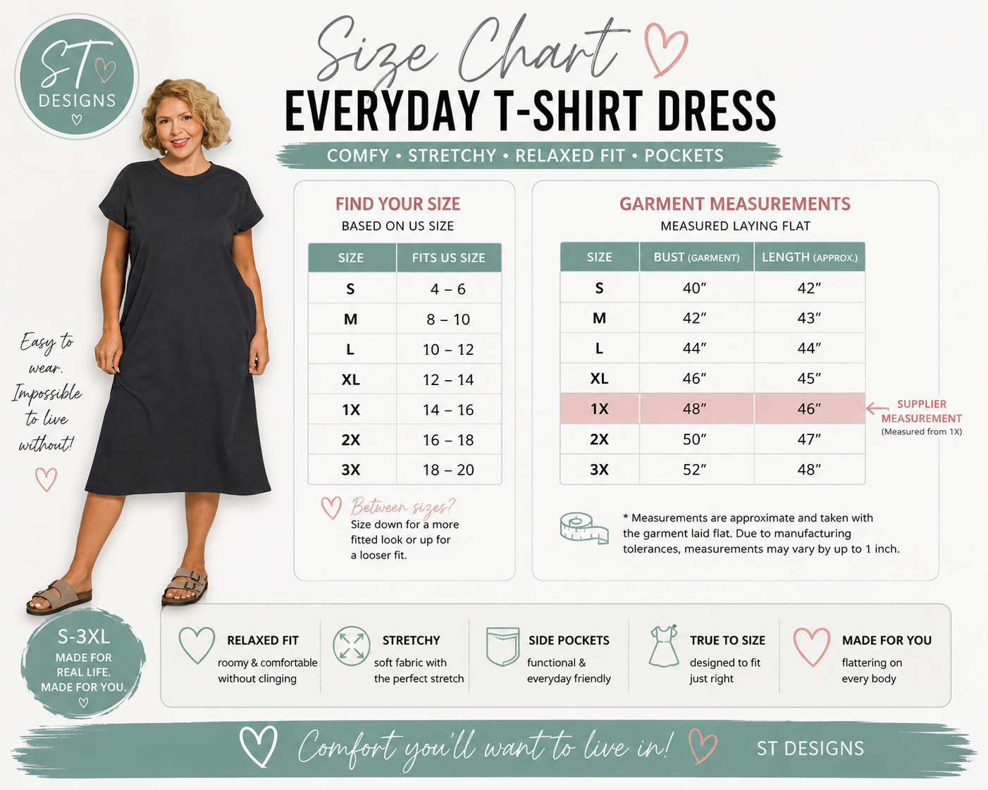 Women's Plus Size  Midi Dress | Soft Stretch Everyday Casual Dress with Rolled Sleeves