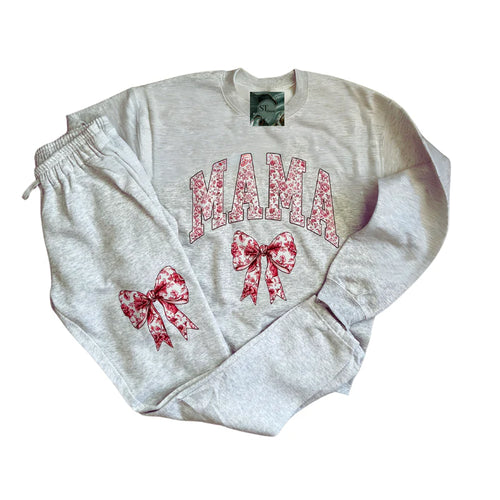 Pink Floral Custom Name Bow Sweatshirt or Joggers
