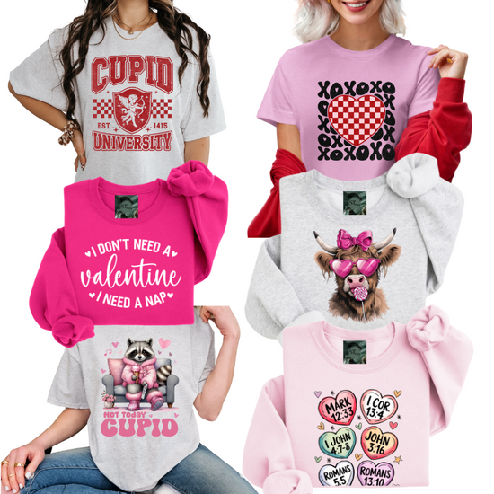 Valentines Day Collection- Mystery Design and Color- Choose between Crewneck Sweatshirt or T-Shirt Womenswear