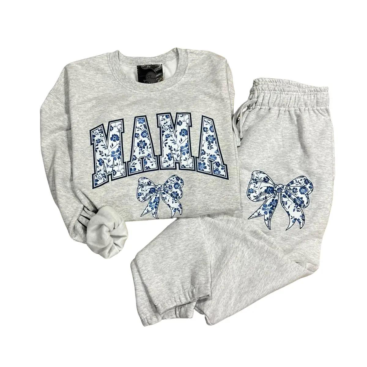 Blue Floral Mama Bow Sweater & Jogger Pants Sold Separately - Plus Size Options for Women's Clothing - Womenswear