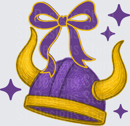 Purple and Gold Viking Helmet with Bow and Sparkles