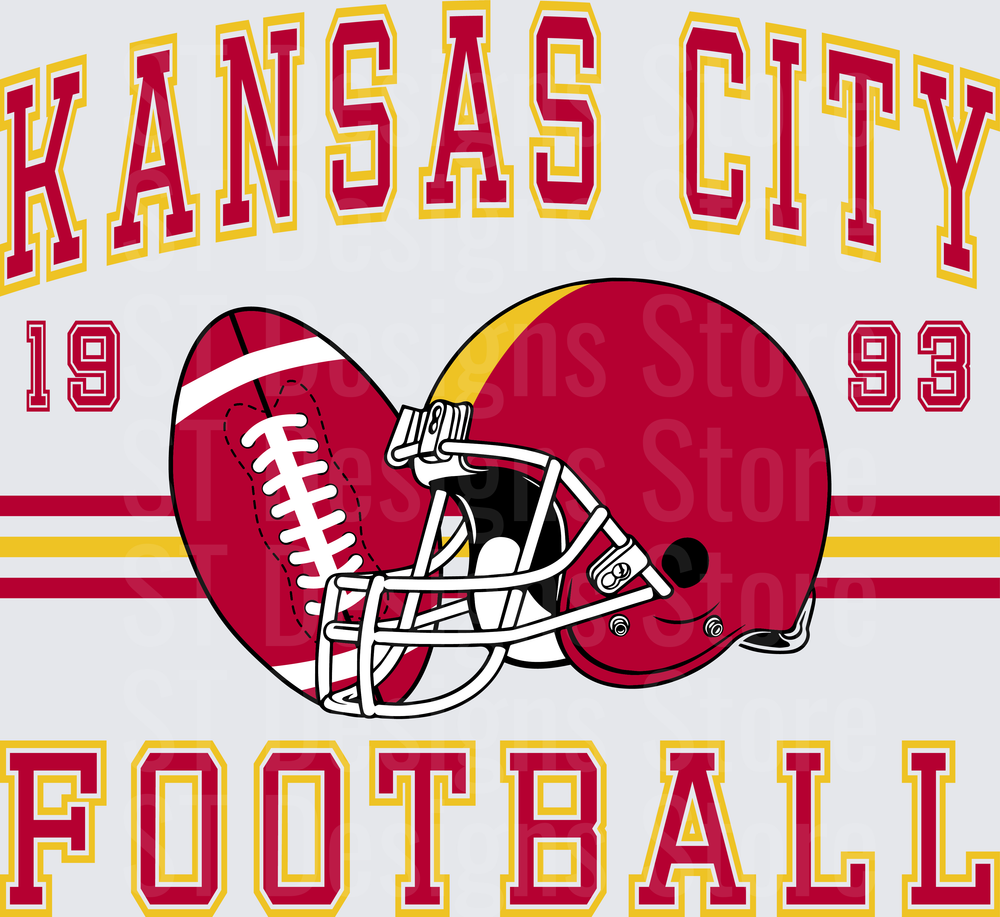 Kansas City Football 1993 Vintage Red and Gold Helmet Graphic DTF Transfer