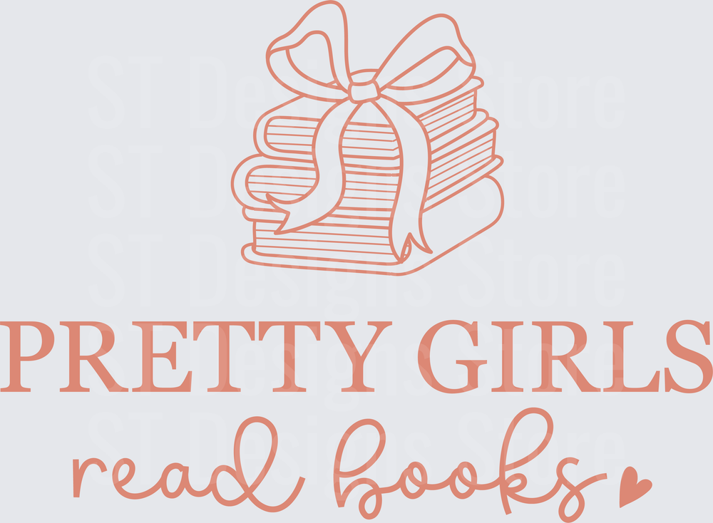 Stacked Books With Bow Ribbon Pretty Girls Read Books Script Text Heart Bookworm Reader DTF Transfer