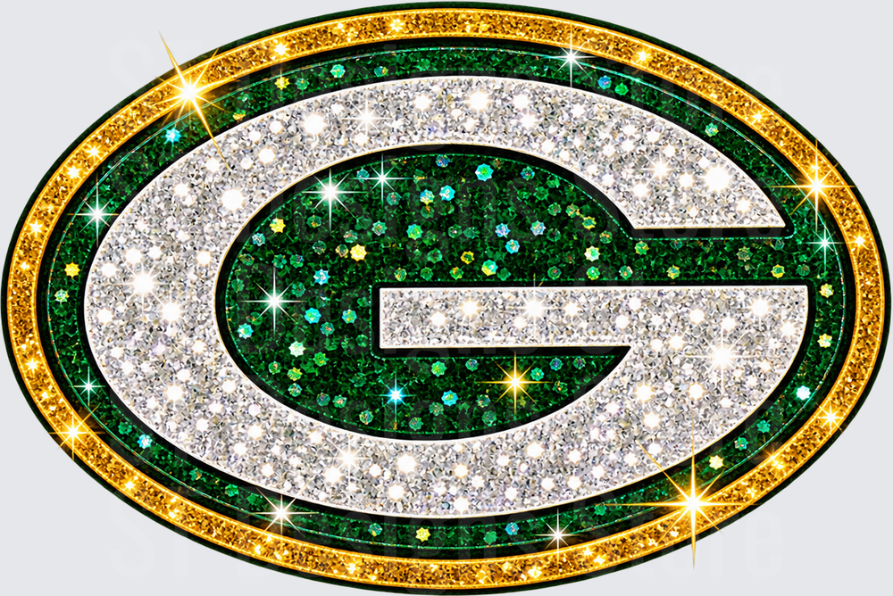Green Bay Packers Bling Rhinestone Diamond Glitter Logo Sparkling Jewel Effect NFL Team DTF Transfer