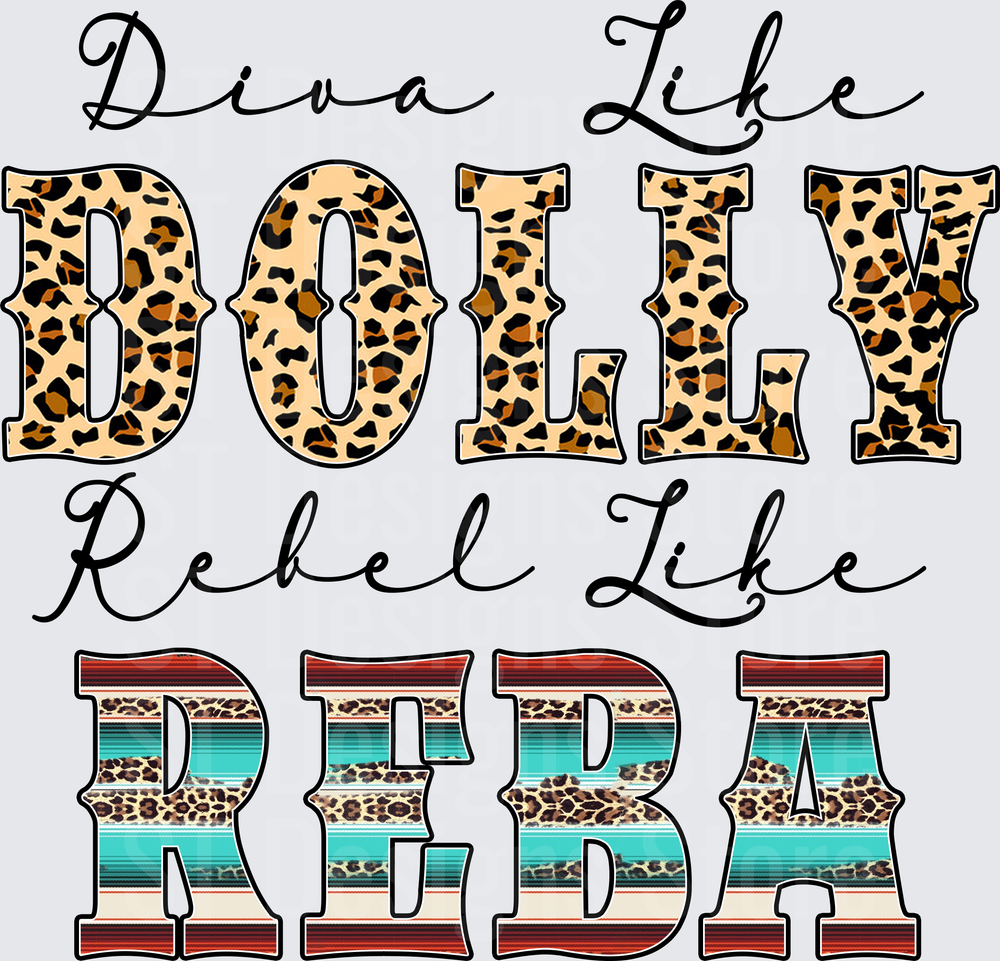 Diva Like Country Legend Rebel Like Redheaded Queen Leopard Print Serape Western Script DTF Transfer
