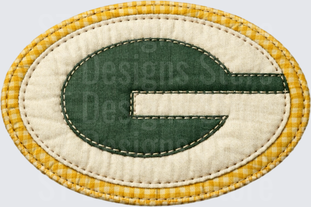 Green Bay Packers G Logo Quilted Fabric Patch Style Oval Emblem DTF Transfer