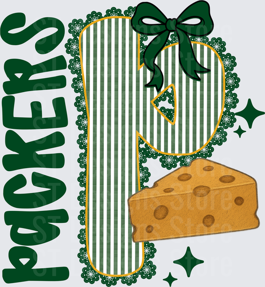 Packers Letter P Green Stripes Bow Coquette Cheese Wedge