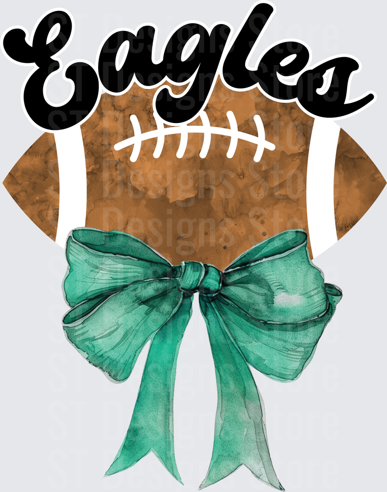 Eagles Script Watercolor Football with Teal Bow