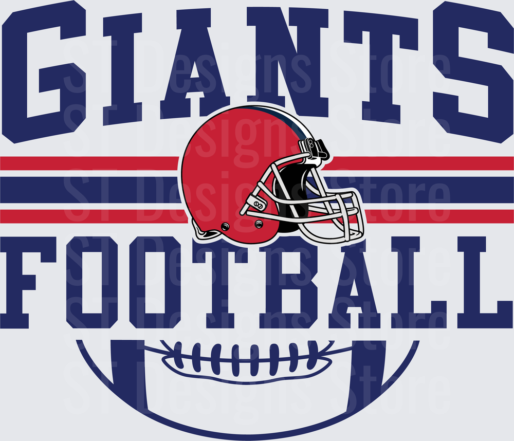 Giants Football Navy Blue Bold Arch Text with Red Helmet Stripe and Football Graphic DTF Transfer