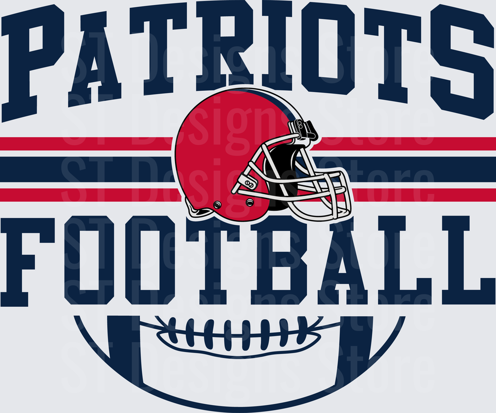 Patriots Football Arched Text with Red Helmet Stripes and Football Graphic DTF Transfer
