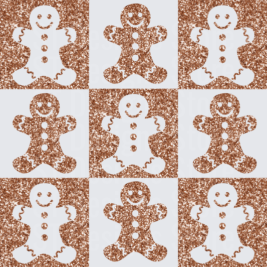 Rose Gold Glitter Gingerbread Man Christmas Holiday Checkerboard Pattern DTF Transfer