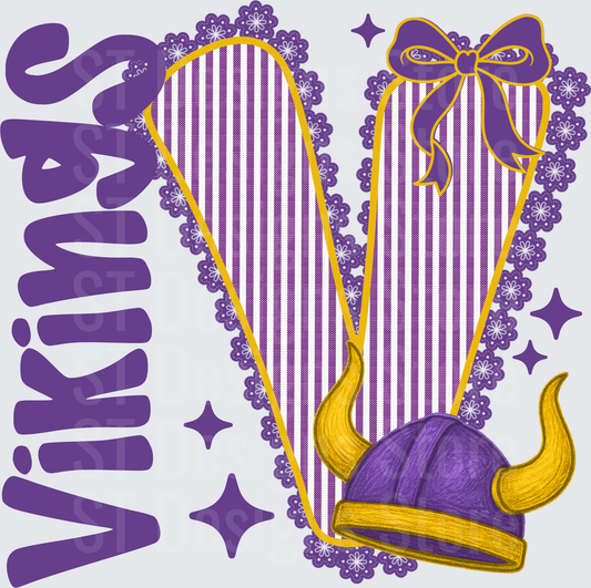 Vikings Coquette Bow Letter V Horned Helmet Purple Gold