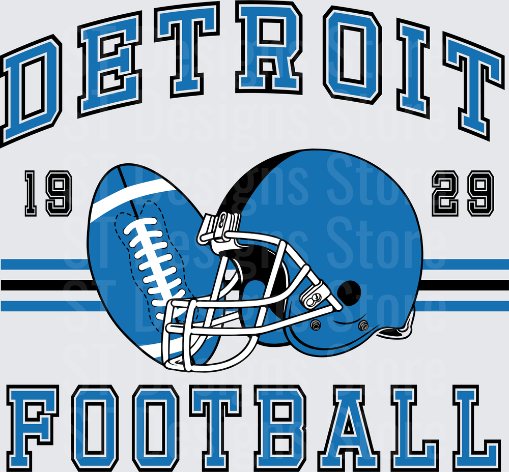 Detroit Football 1929 Vintage Blue Helmet and Football Graphic DTF Transfer