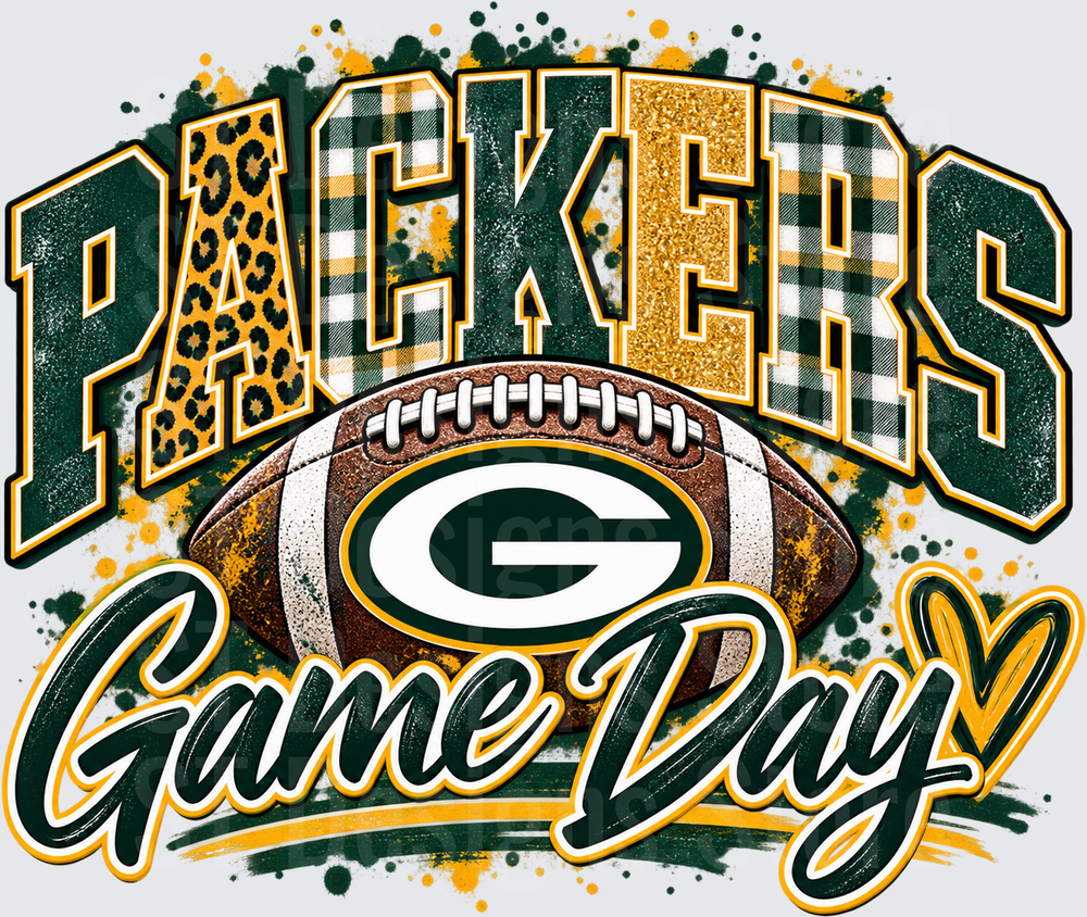 Green Bay Packers Game Day Leopard Plaid Glitter Football