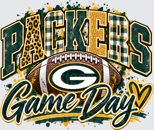 Green Bay Packers Game Day Leopard Plaid Glitter Football