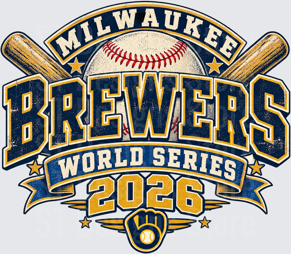 Milwaukee Brewers World Series 2026 Vintage Distressed Baseball Crossed Bats Gold Star Logo DTF Transfer