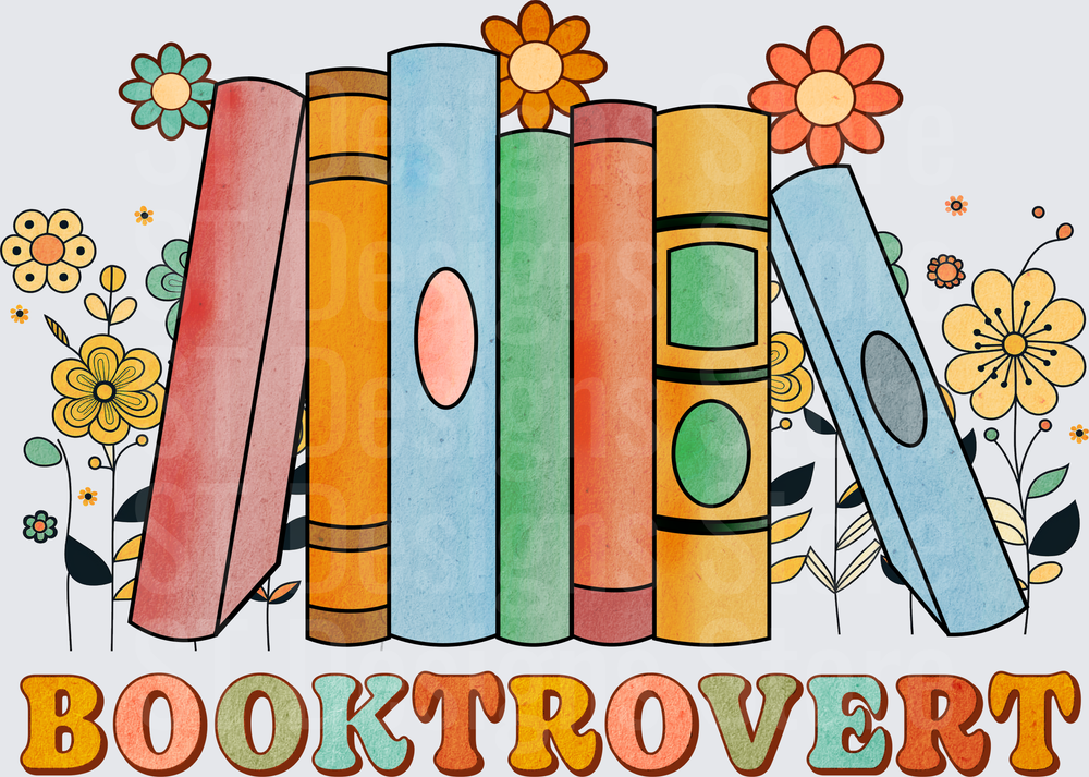 Booktrovert Retro Floral Book Stack Groovy Reading Lover DTF Transfer