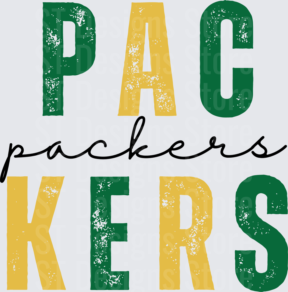 Green Bay Packers Distressed Stacked Bold Retro Lettering
