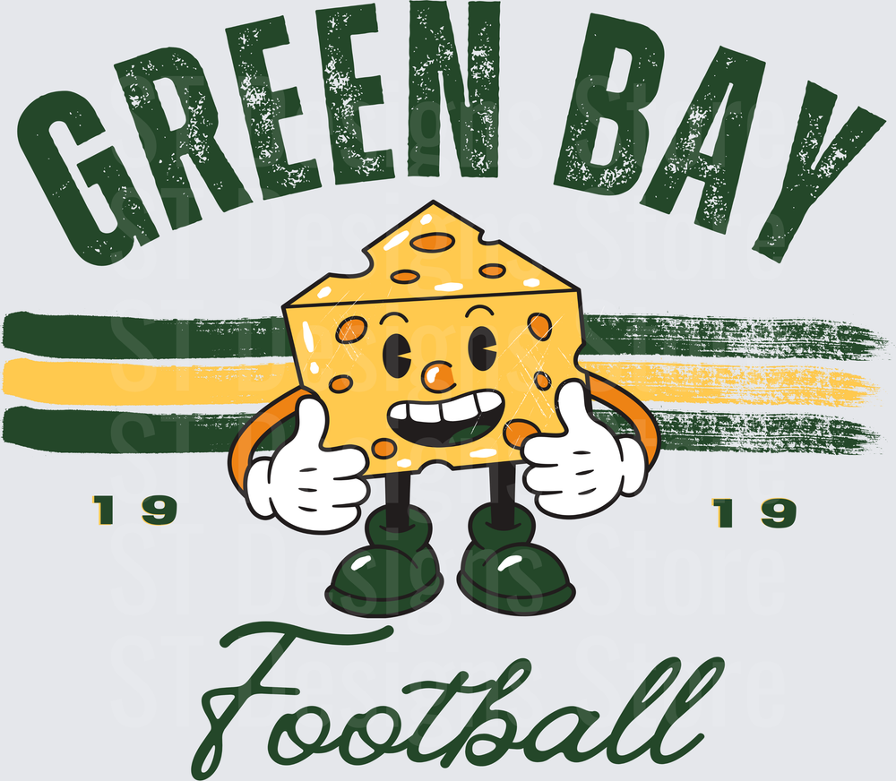 Green Bay Football 1919 Retro Cheesehead Mascot Thumbs Up Vintage Arch Graphic DTF Transfer