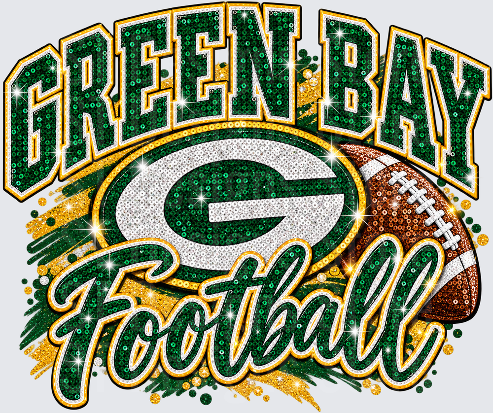 Green Bay Packers Football Sequin Glitter Sparkle Bling Logo Design DTF Transfer