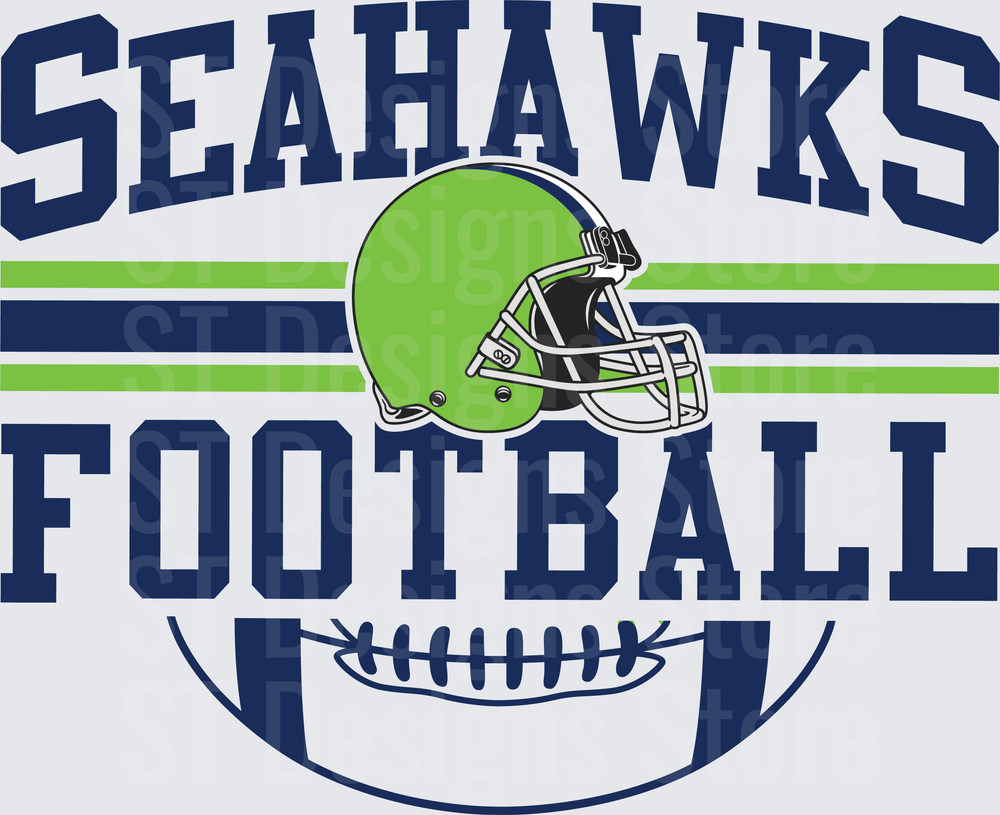 Seahawks Football Helmet Navy Blue and Neon Green Striped Graphic DTF Transfer