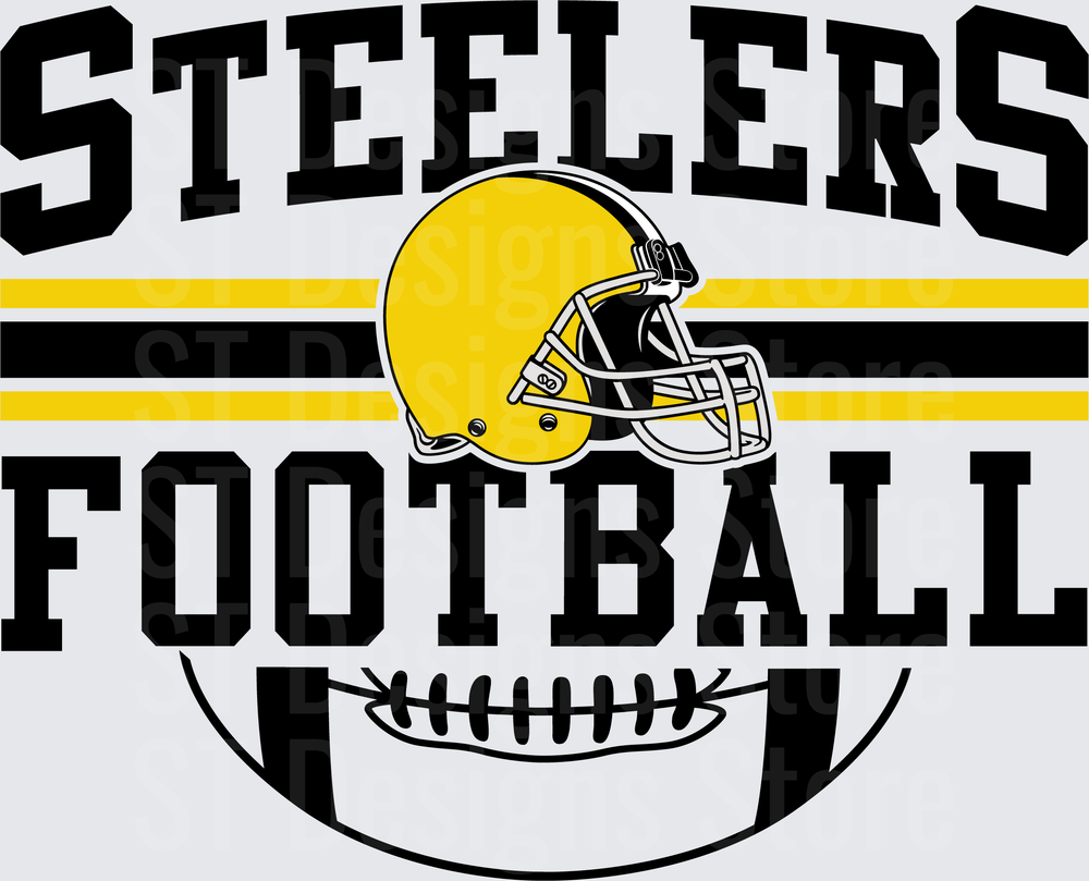 Pittsburgh Steelers Football Helmet Black Gold Stripe Arch Text DTF Transfer