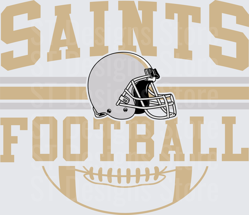 Saints Football Helmet Arch Letter Gold and White Vintage Graphic DTF Transfer